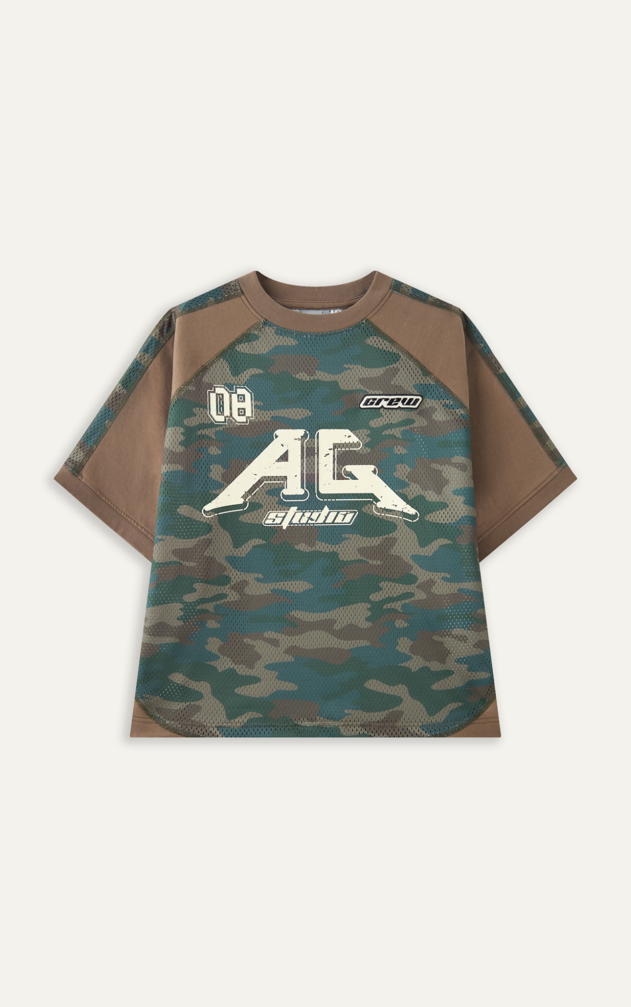 AGB1 LOOSE FIT CAMOUFLAGE BASEBALL T-SHIRT - BROWN