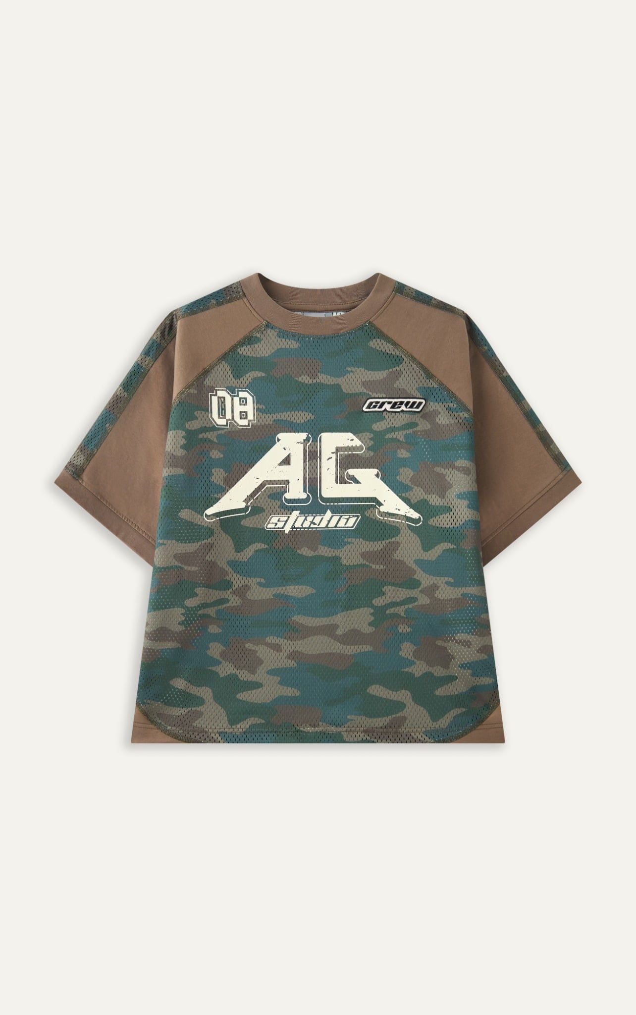  AGB1 LOOSE FIT CAMOUFLAGE BASEBALL T-SHIRT - BROWN 