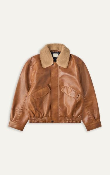  AG263 PREMIUM FAUX LEATHER JACKET - BROWN