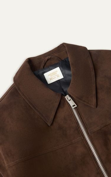  AG261 FAUX SUEDE LEATHER JACKET - DARK BROWN 