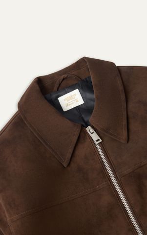 AG261 FAUX SUEDE LEATHER JACKET - DARK BROWN