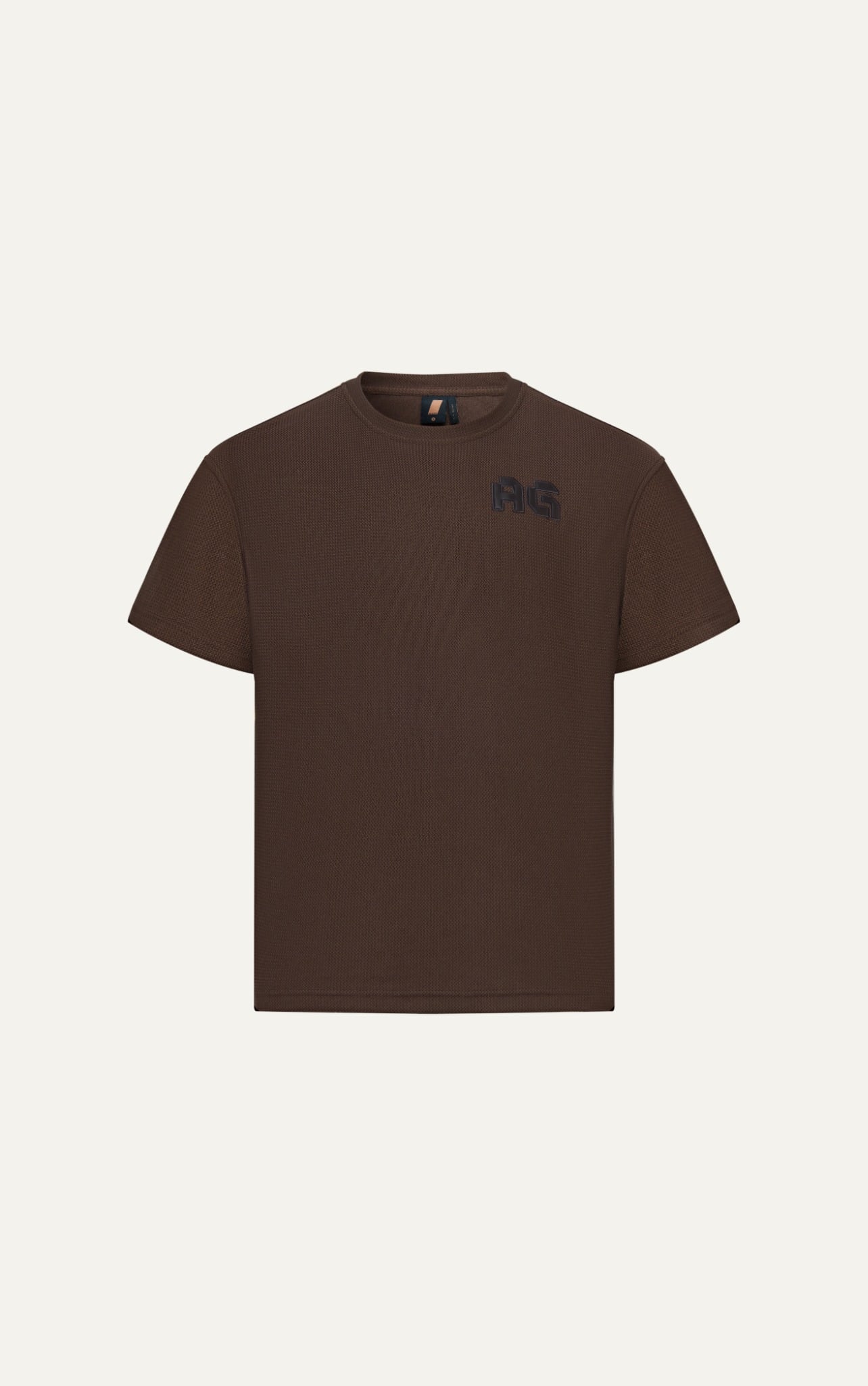AG19 STUDIO LOOSE FIT DETAIL LOGO LEATHER T-SHIRT - BROWN