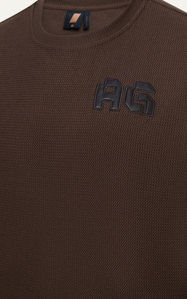  AG19 STUDIO LOOSE FIT DETAIL LOGO LEATHER T-SHIRT - BROWN 