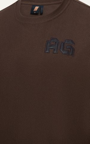 AG19 STUDIO LOOSE FIT DETAIL LOGO LEATHER T-SHIRT - BROWN