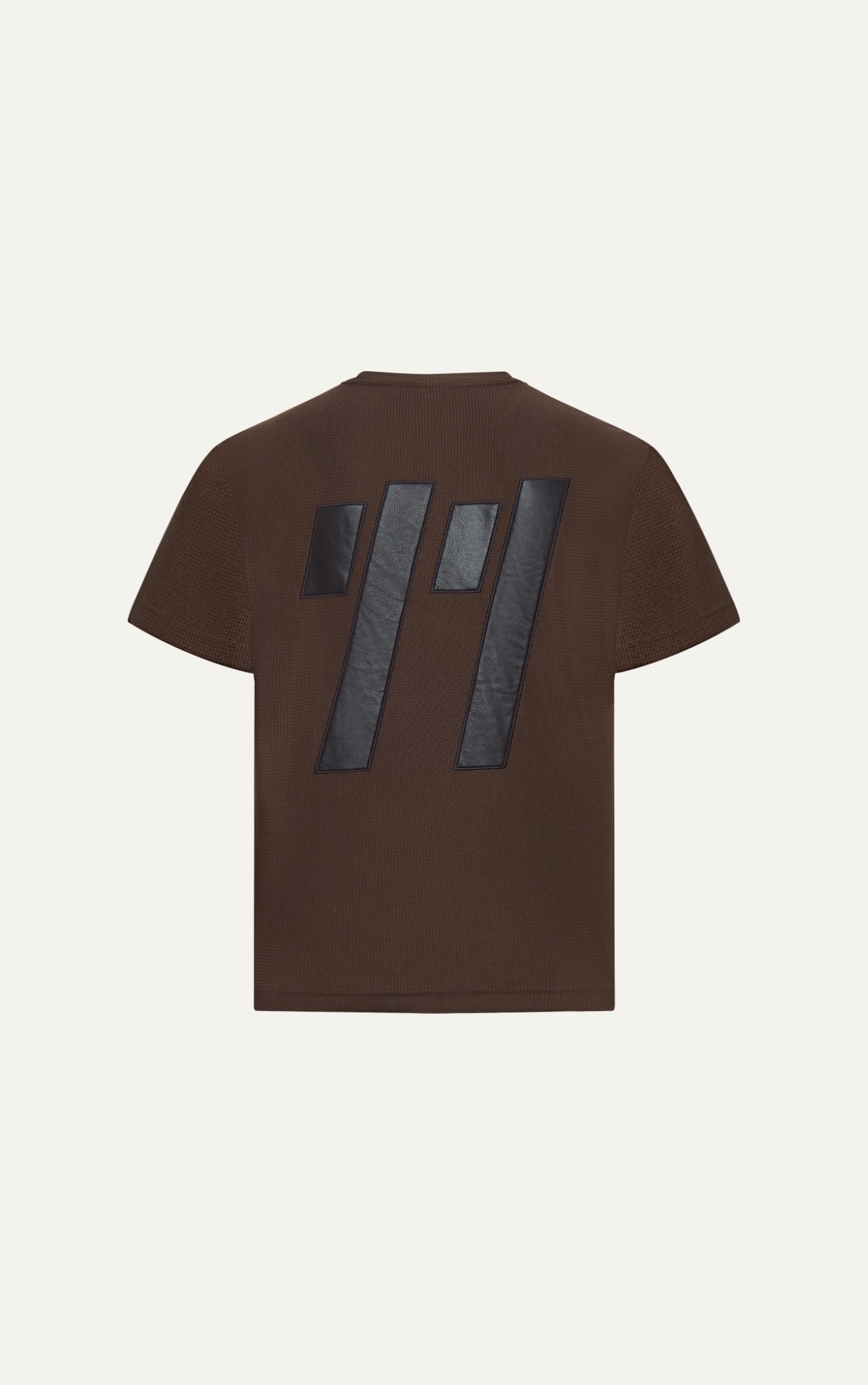AG19 STUDIO LOOSE FIT DETAIL LOGO LEATHER T-SHIRT - BROWN