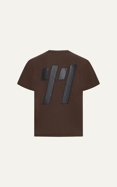  AG19 STUDIO LOOSE FIT DETAIL LOGO LEATHER T-SHIRT - BROWN