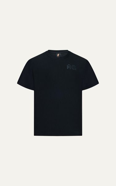  AG19 STUDIO LOOSE FIT DETAIL LOGO LEATHER T-SHIRT - BLACK 