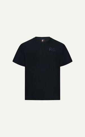 AG19 STUDIO LOOSE FIT DETAIL LOGO LEATHER T-SHIRT - BLACK