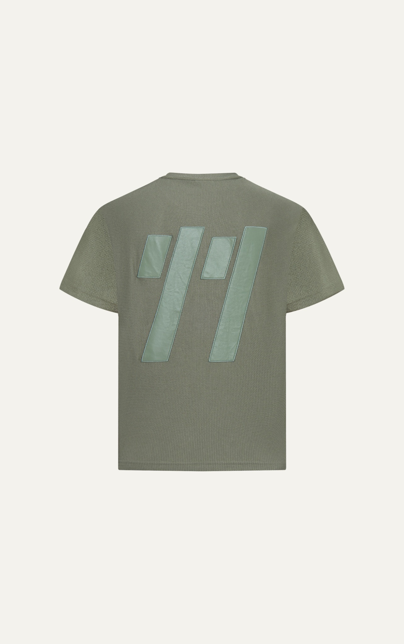AG19 STUDIO LOOSE FIT DETAIL LOGO LEATHER T-SHIRT - GREEN