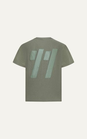 AG19 STUDIO LOOSE FIT DETAIL LOGO LEATHER T-SHIRT - GREEN