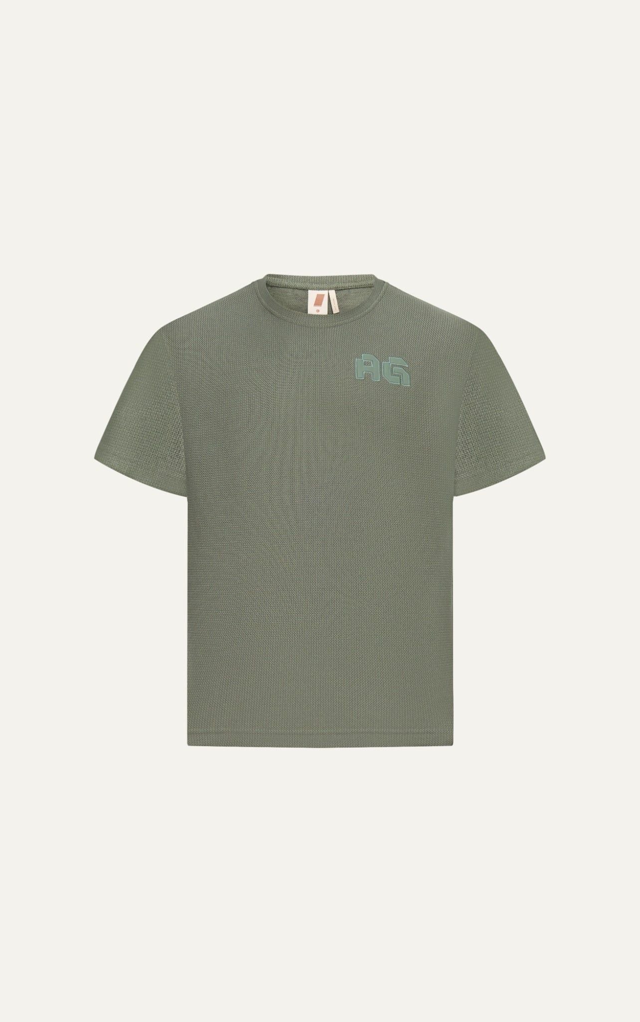  AG19 STUDIO LOOSE FIT DETAIL LOGO LEATHER T-SHIRT - GREEN 