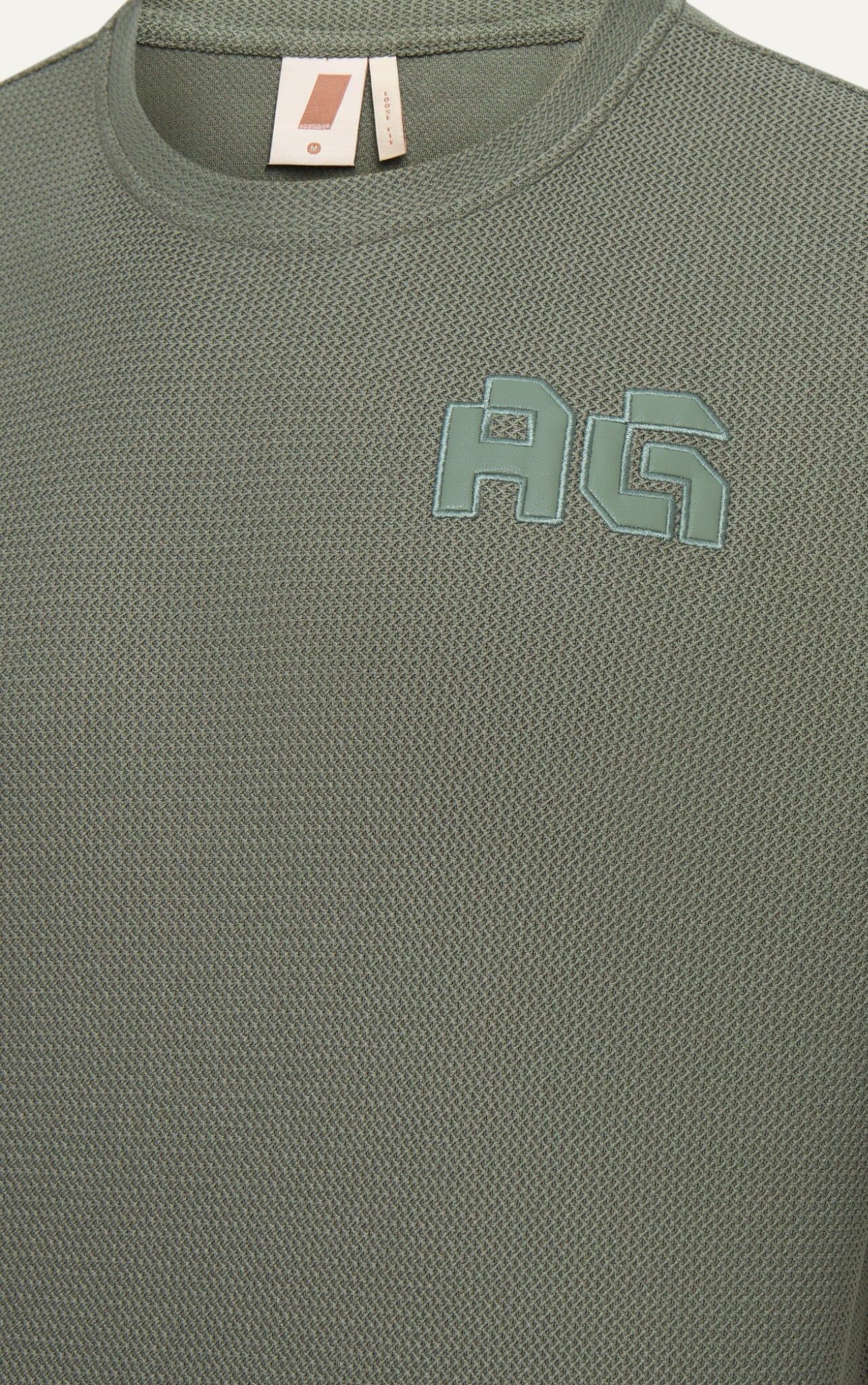 AG19 STUDIO LOOSE FIT DETAIL LOGO LEATHER T-SHIRT - GREEN