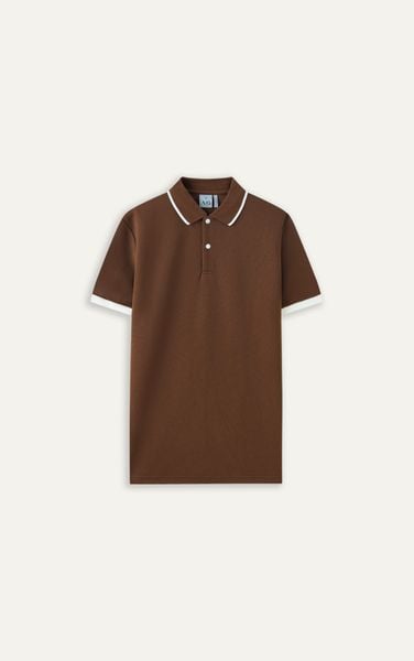  AG9003 FACTORY SLIMFIT POLO MIX NECK DETAIL - BROWN