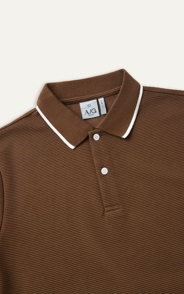  AG9003 FACTORY SLIMFIT POLO MIX NECK DETAIL - BROWN 