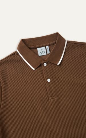 AG9003 FACTORY SLIMFIT POLO MIX NECK DETAIL - BROWN