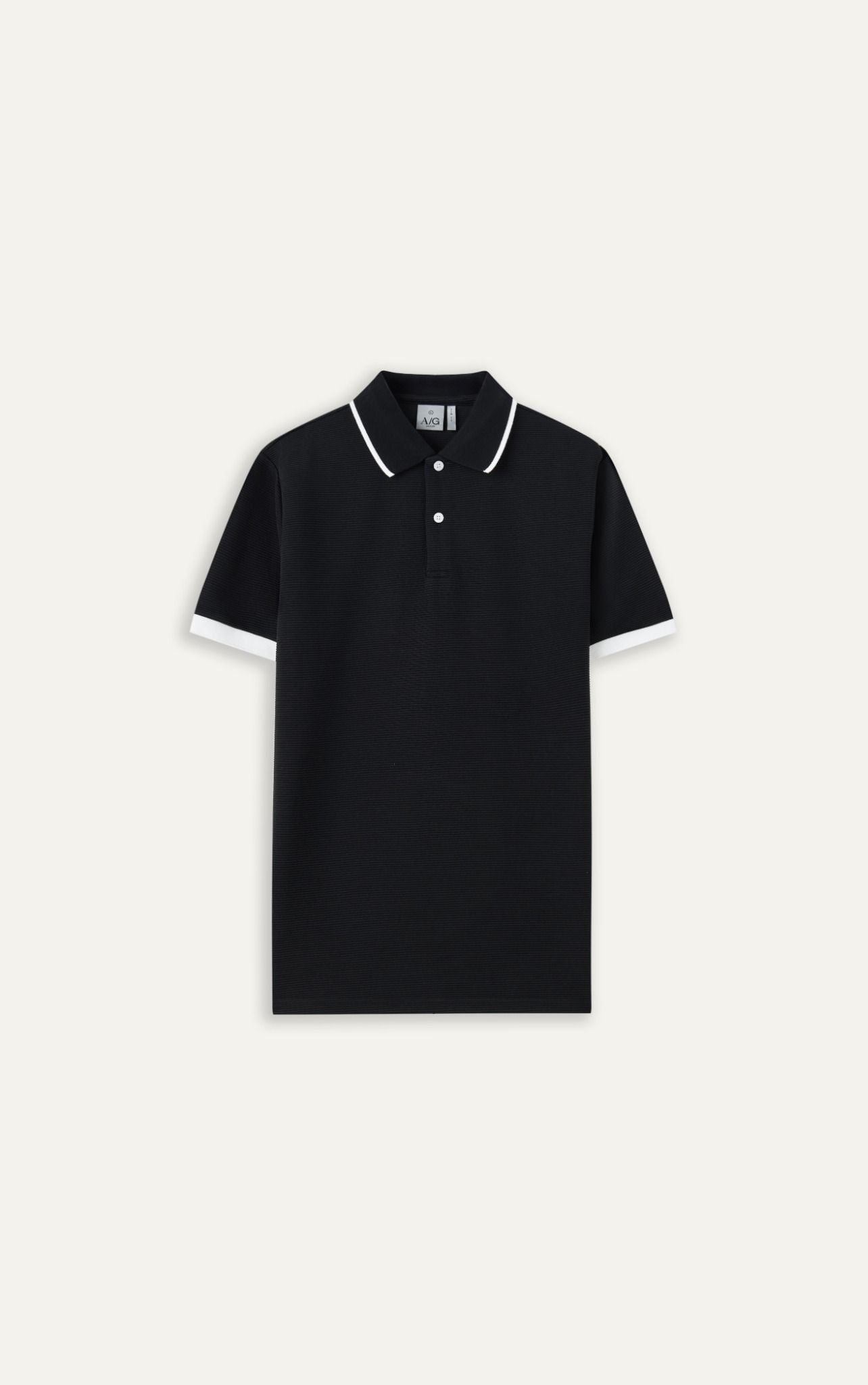  AG9003 FACTORY SLIMFIT POLO MIX NECK DETAIL - BLACK 