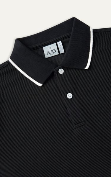  AG9003 FACTORY SLIMFIT POLO MIX NECK DETAIL - BLACK 