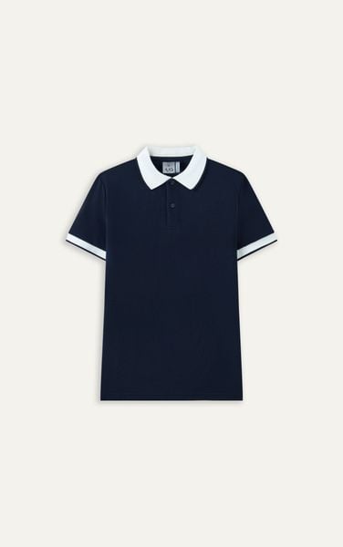  AG9004 FACTORY SLIMFIT POLO MIX NECK DETAIL - DARK BLUE