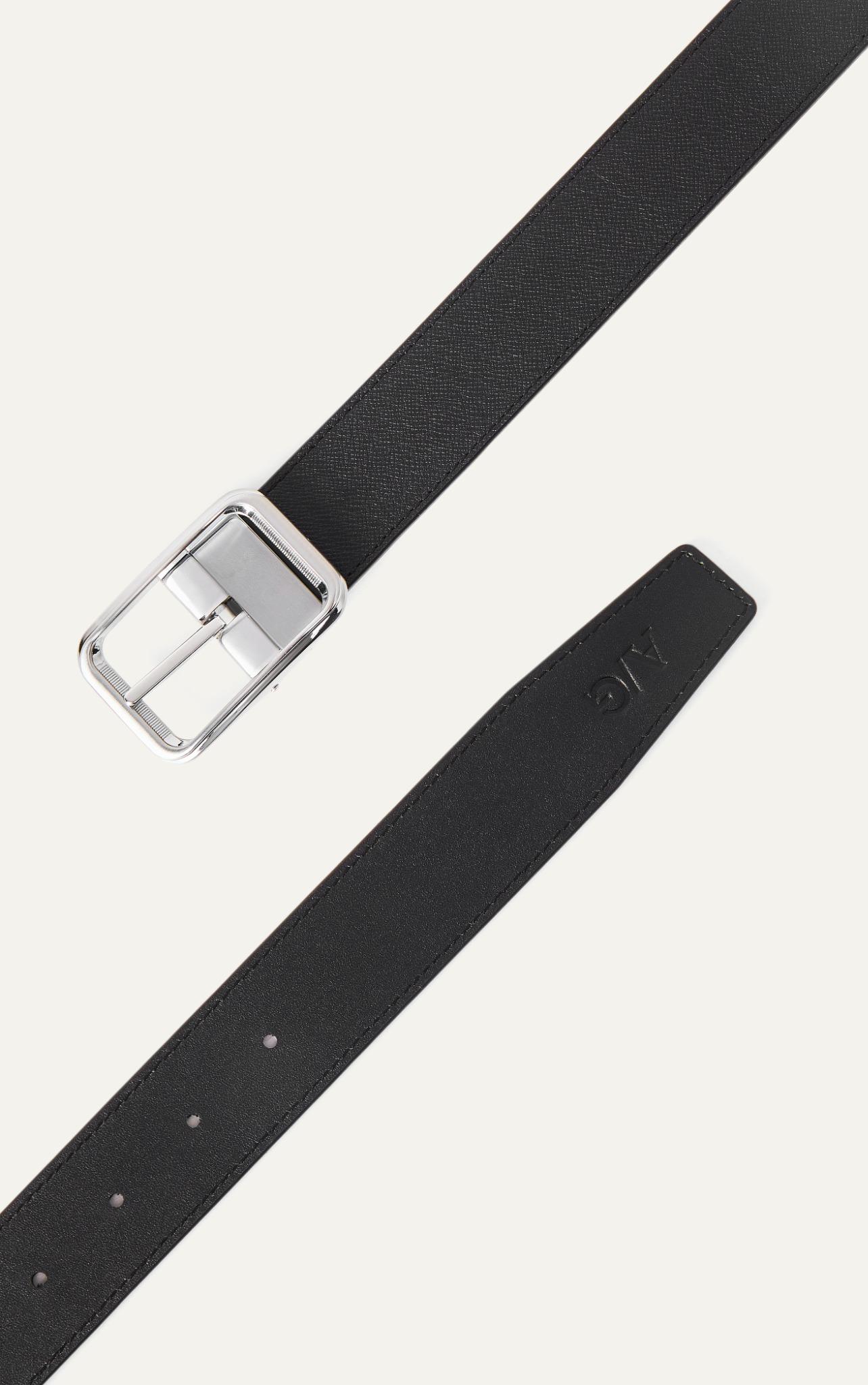 AG LEATHER BELT BLACK - SILVER SQUARE HEAD