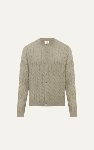  AG751 CABLE KINIT CREWKNECK CARDIGAN - BEIGE