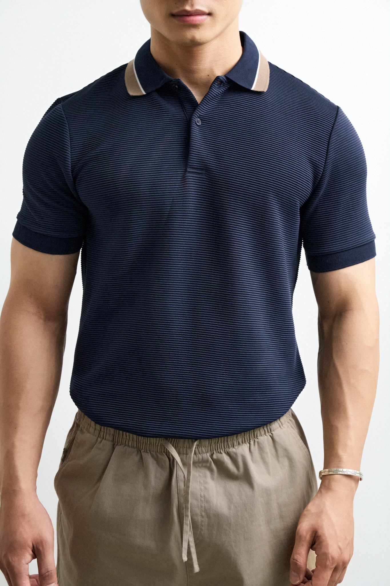AG9001 FACTORY SLIMFIT POLO MIX NECK DETAIL - DARK BLUE