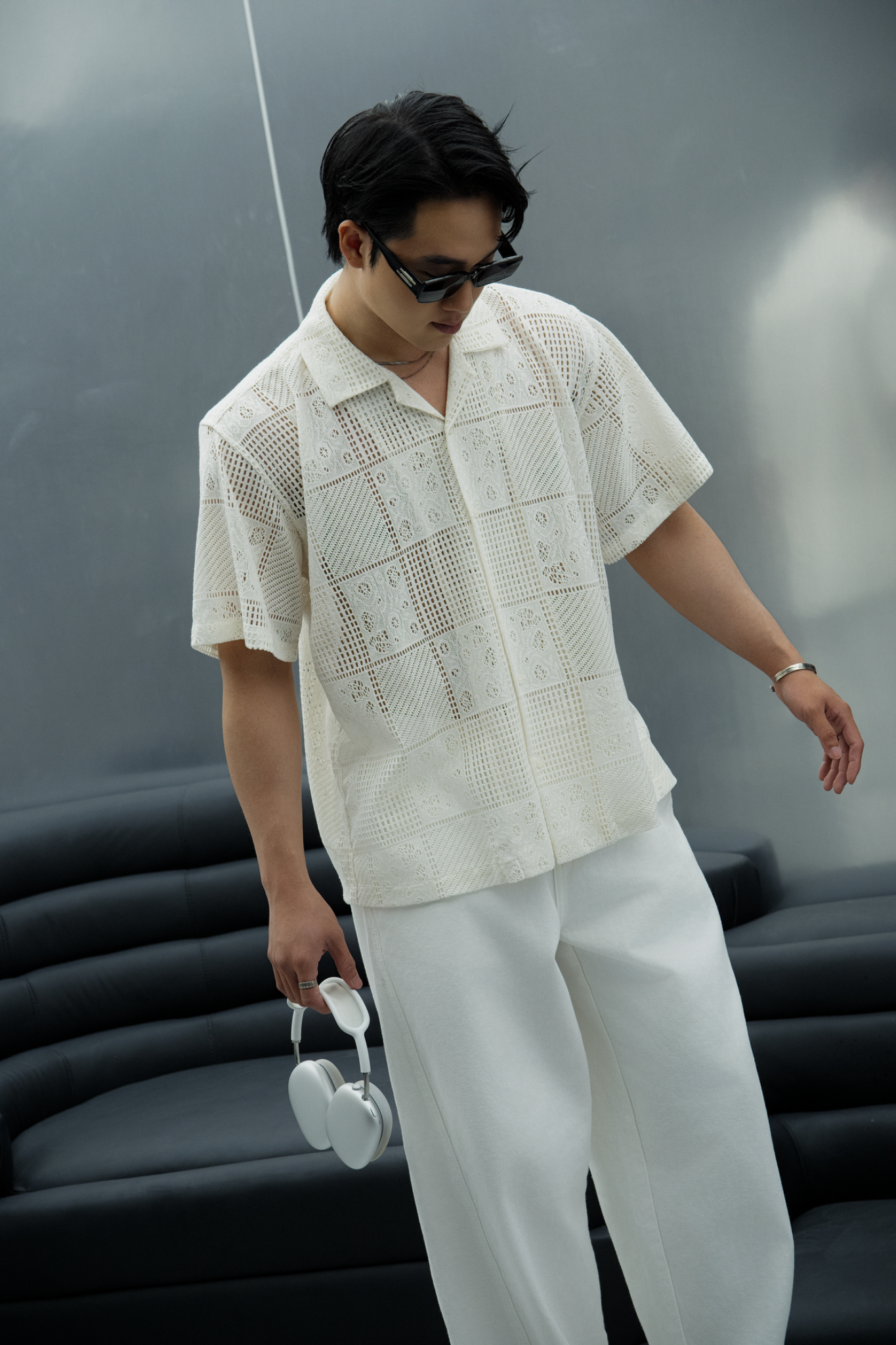 AG539 STUDIO LOOSE FIT CUBAN SHIRT - WHITE