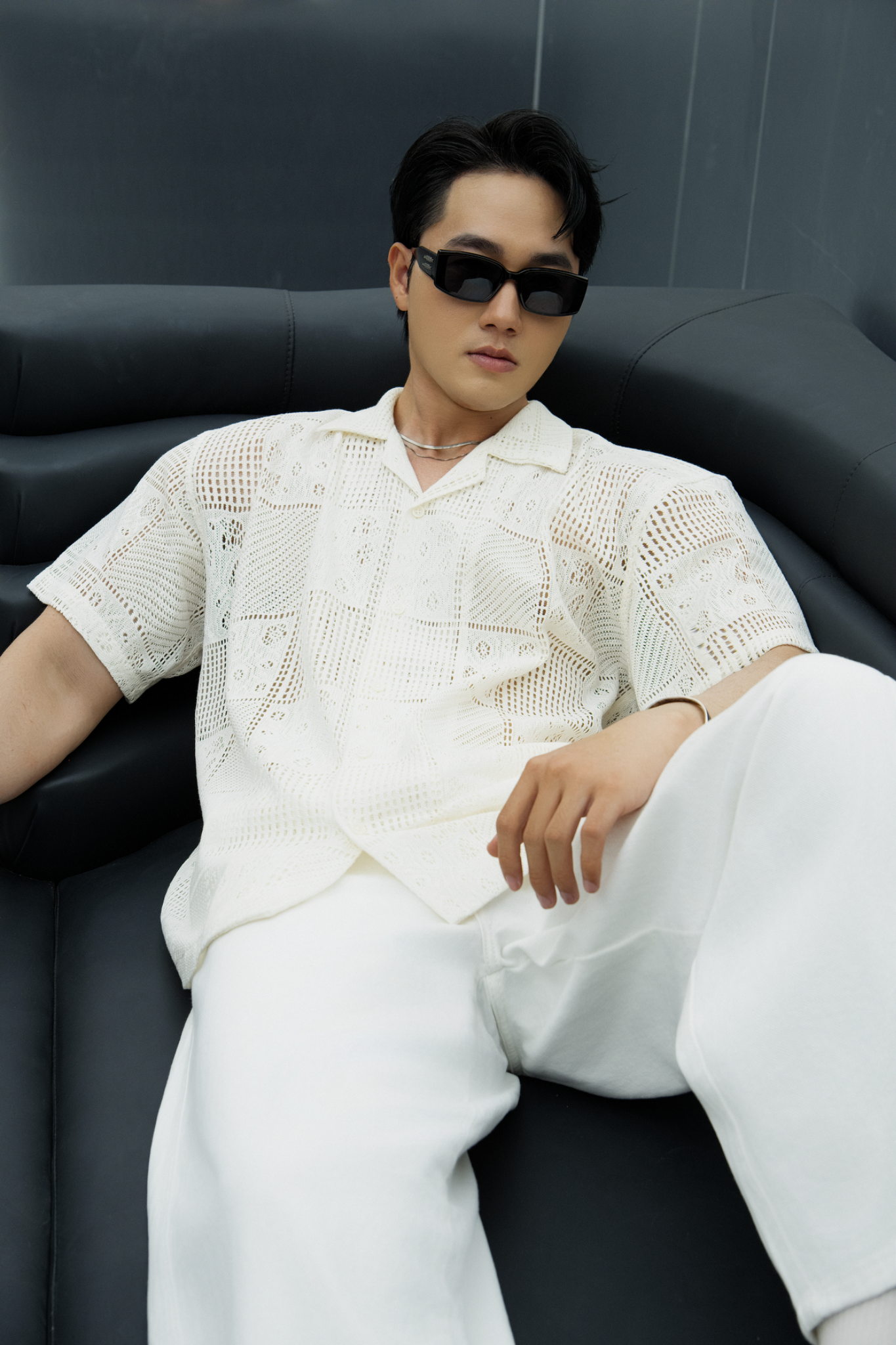 AG539 STUDIO LOOSE FIT CUBAN SHIRT - WHITE