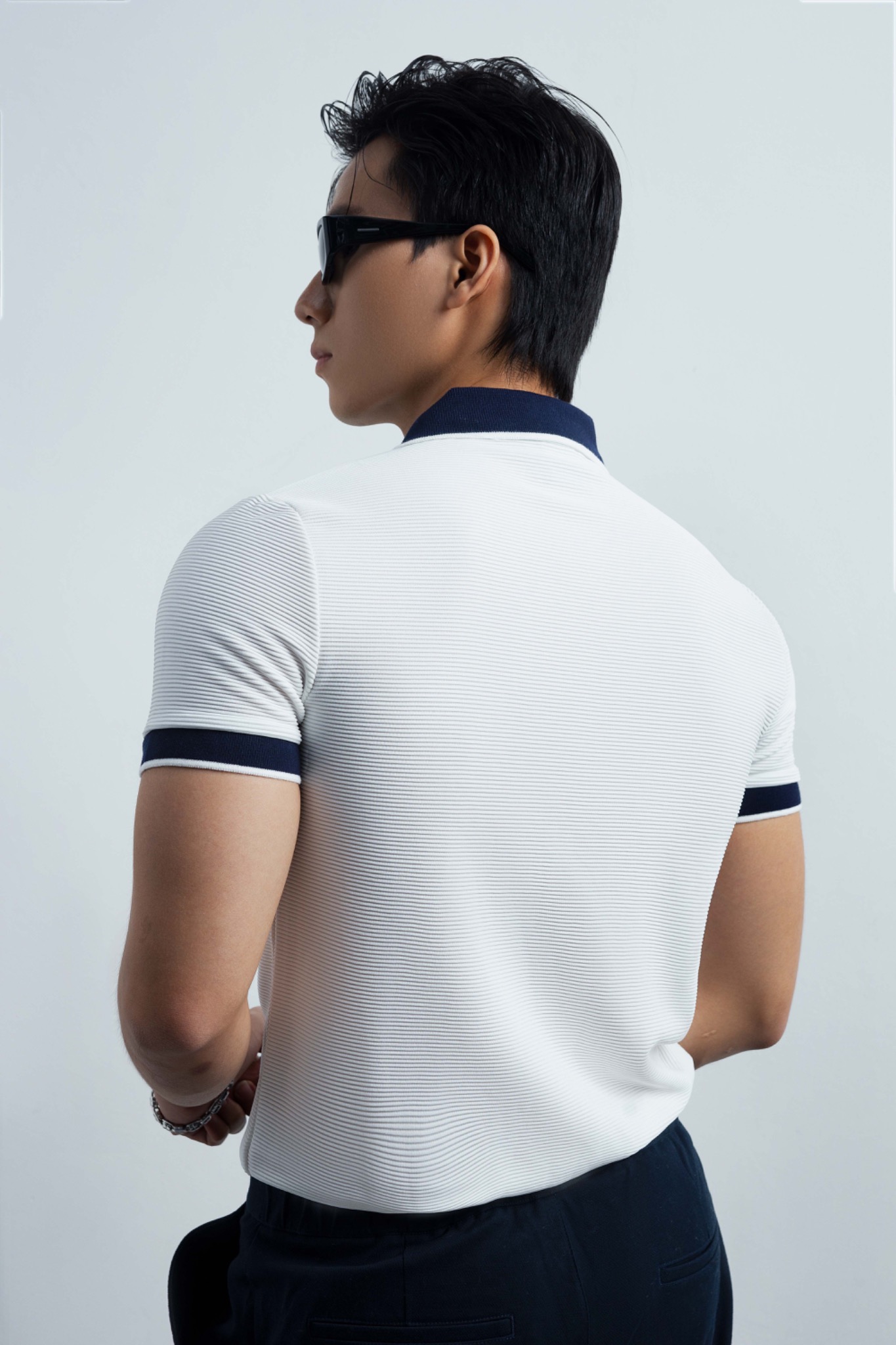 AG9004 FACTORY SLIMFIT POLO MIX NECK DETAIL - WHITE