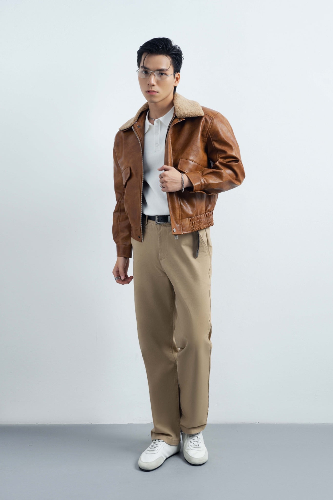 AG263 PREMIUM FAUX LEATHER JACKET - BROWN