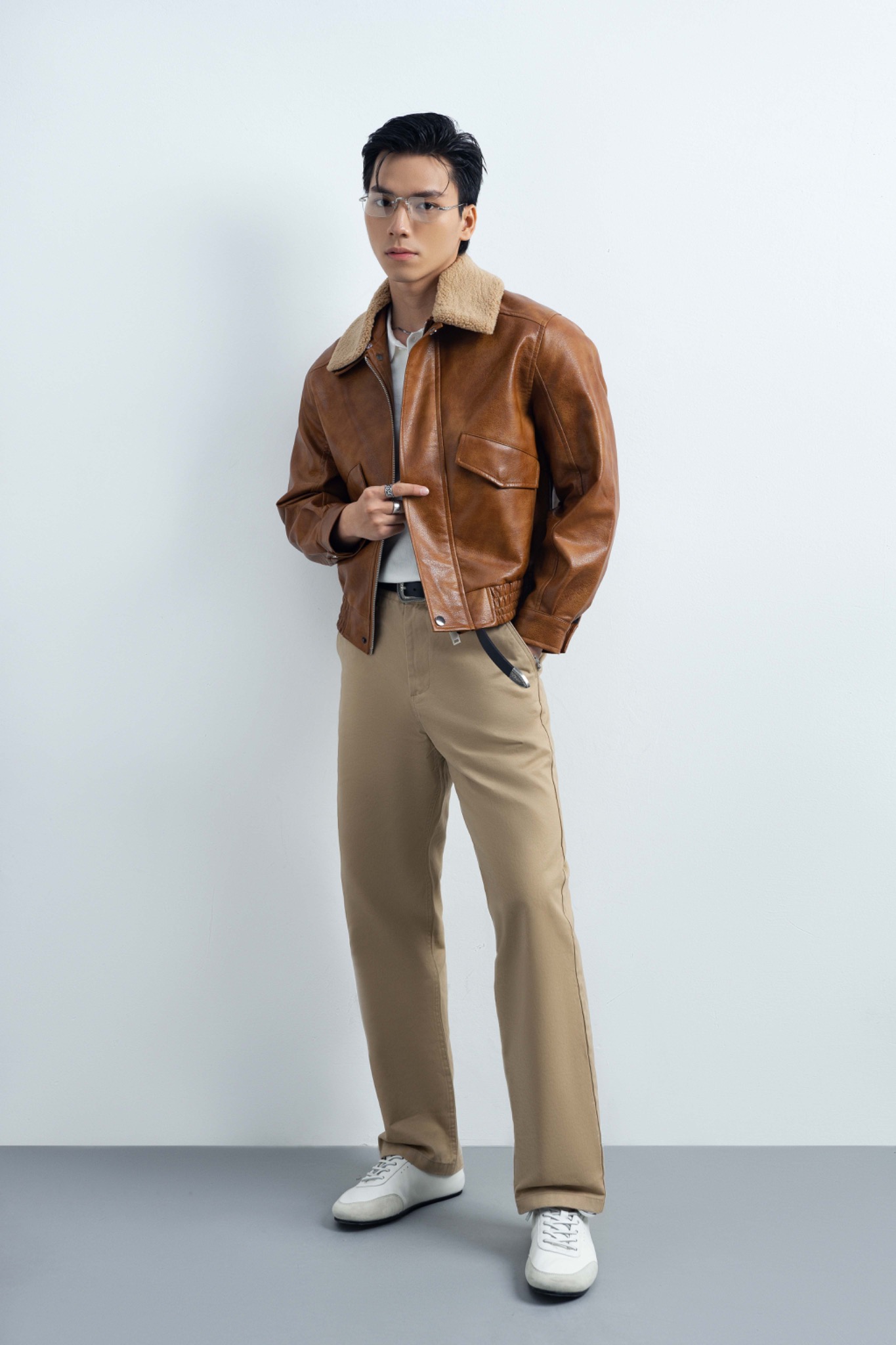 AG263 PREMIUM FAUX LEATHER JACKET - BROWN