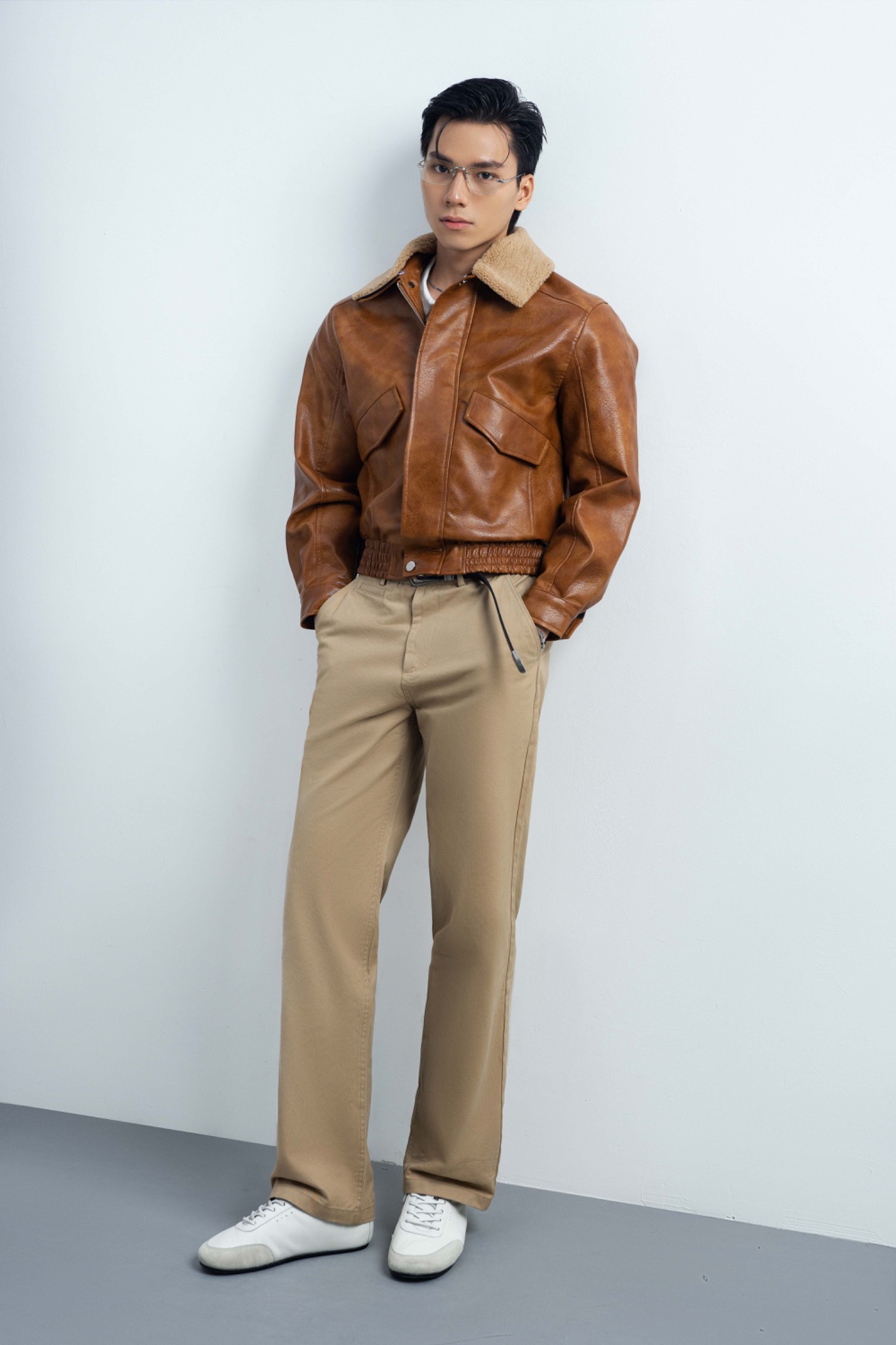 AG263 PREMIUM FAUX LEATHER JACKET - BROWN