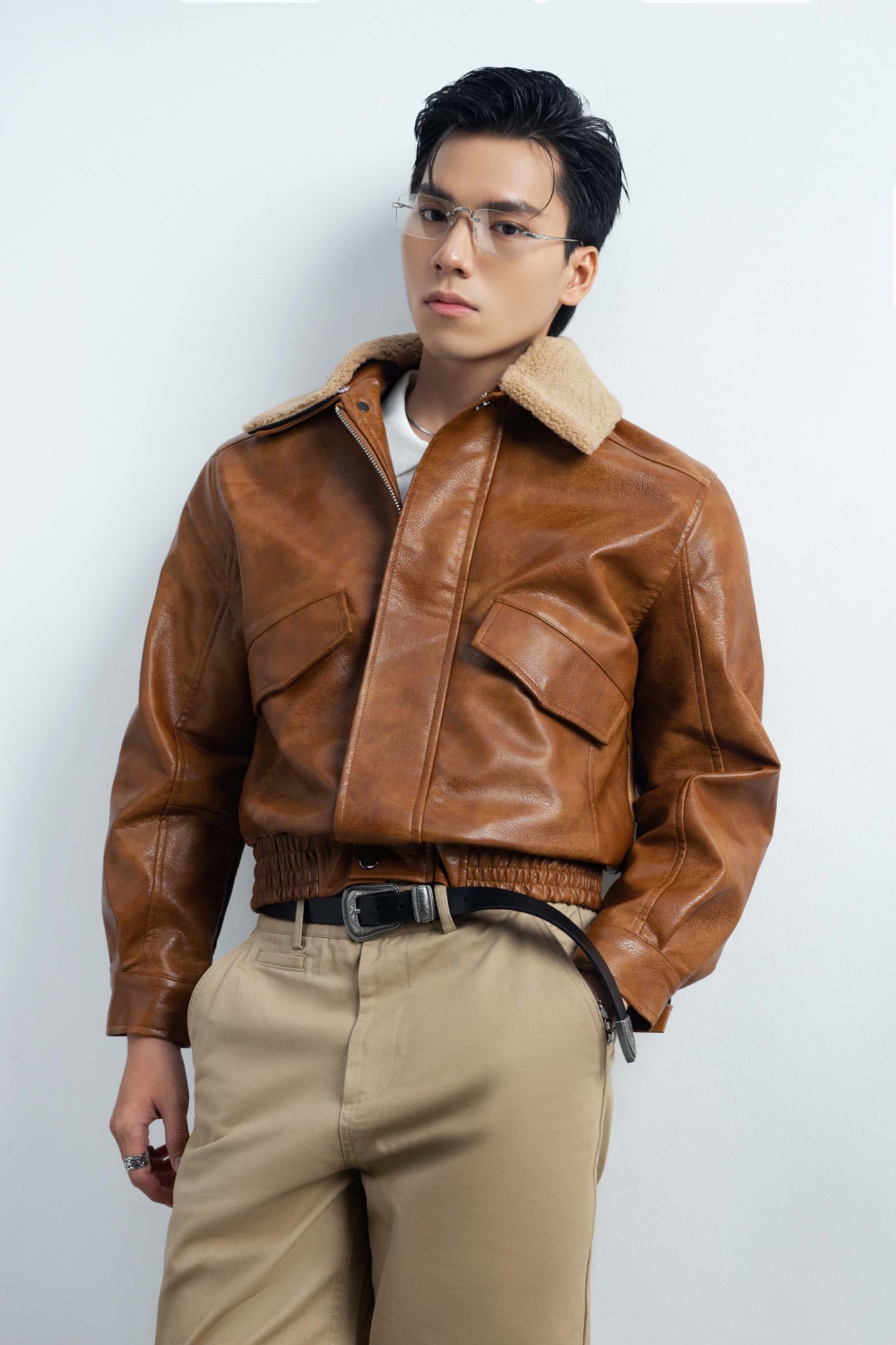AG263 PREMIUM FAUX LEATHER JACKET - BROWN