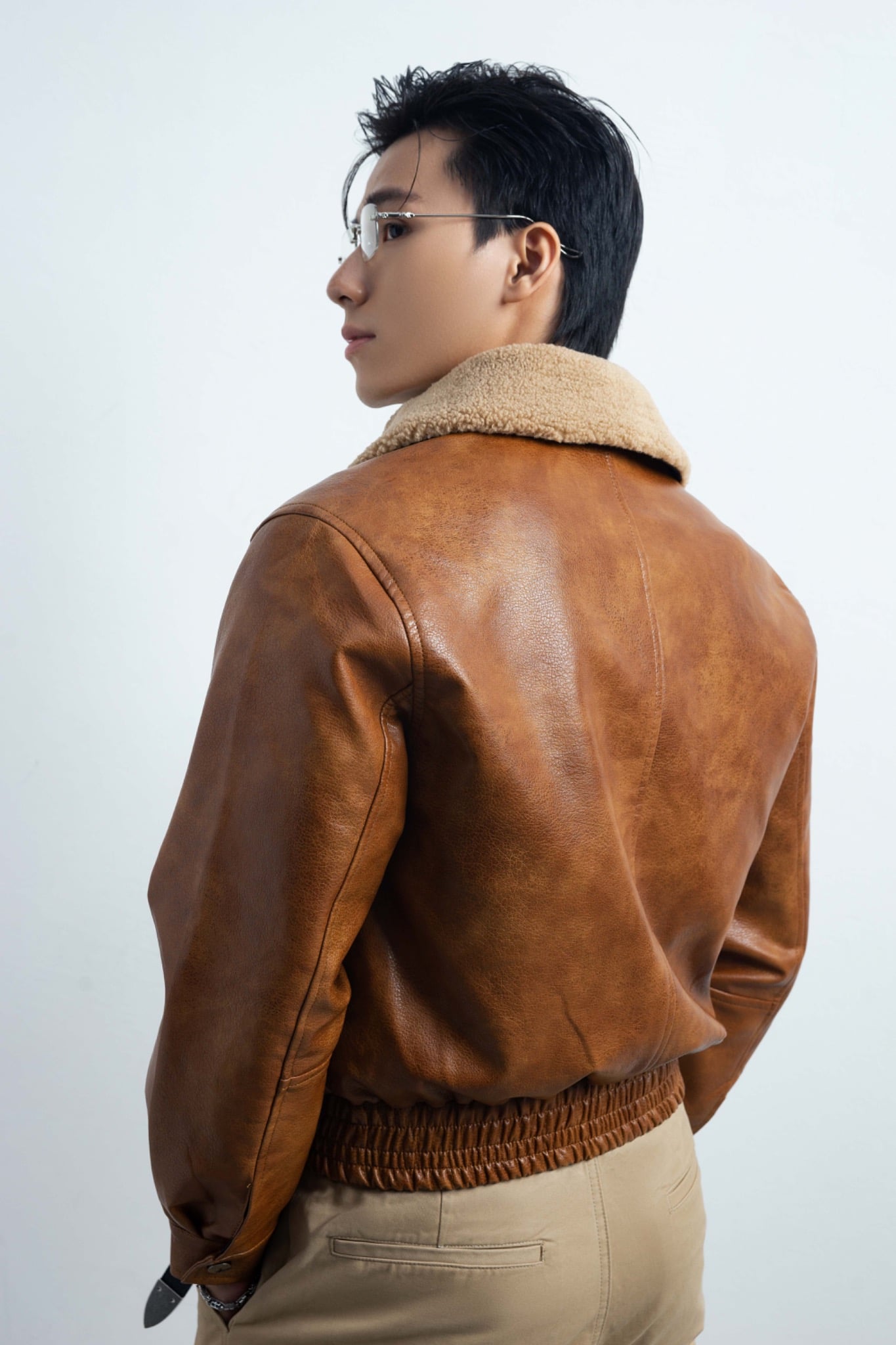 AG263 PREMIUM FAUX LEATHER JACKET - BROWN