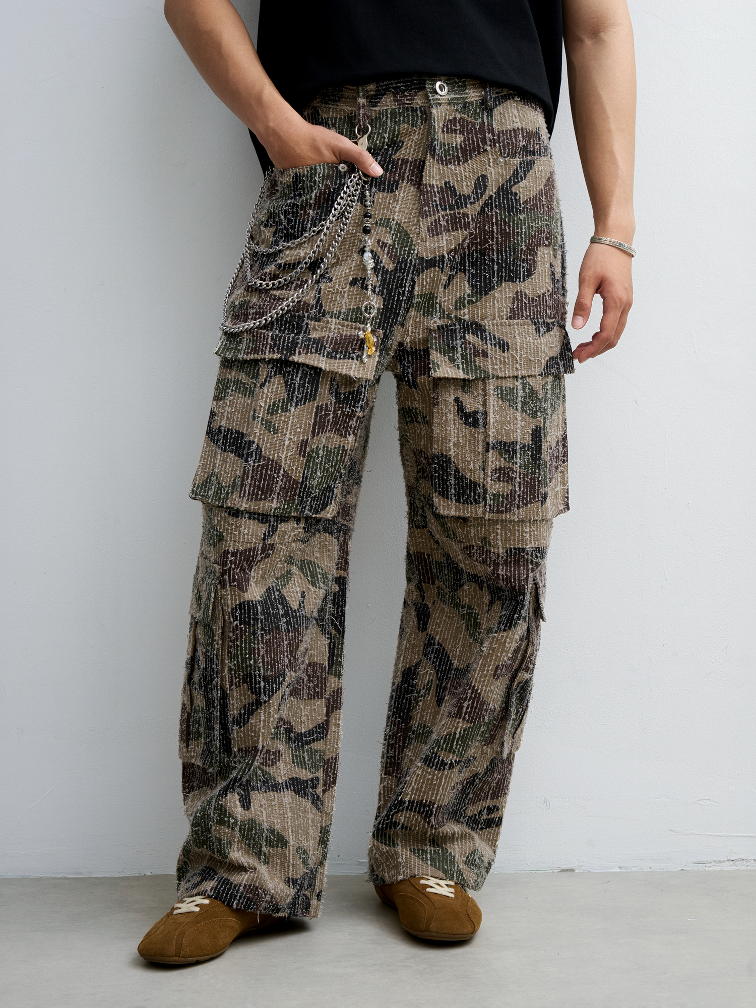 TT24 PREMIUM CAMO CARGO LOOSE FIT PANTS - BEIGE