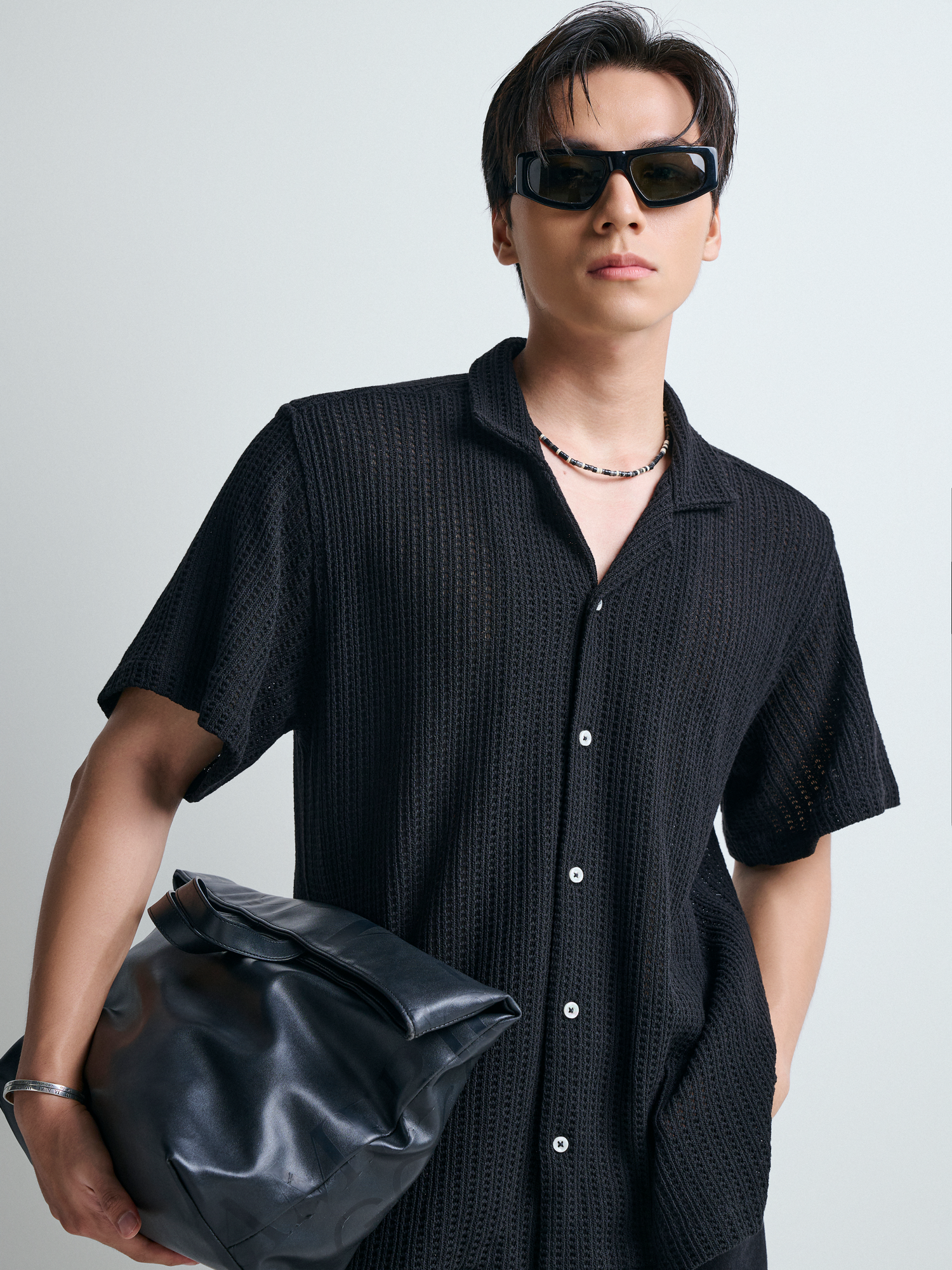 AG543 STUDIO LOOSE FIT CUBAN SHIRT - BLACK