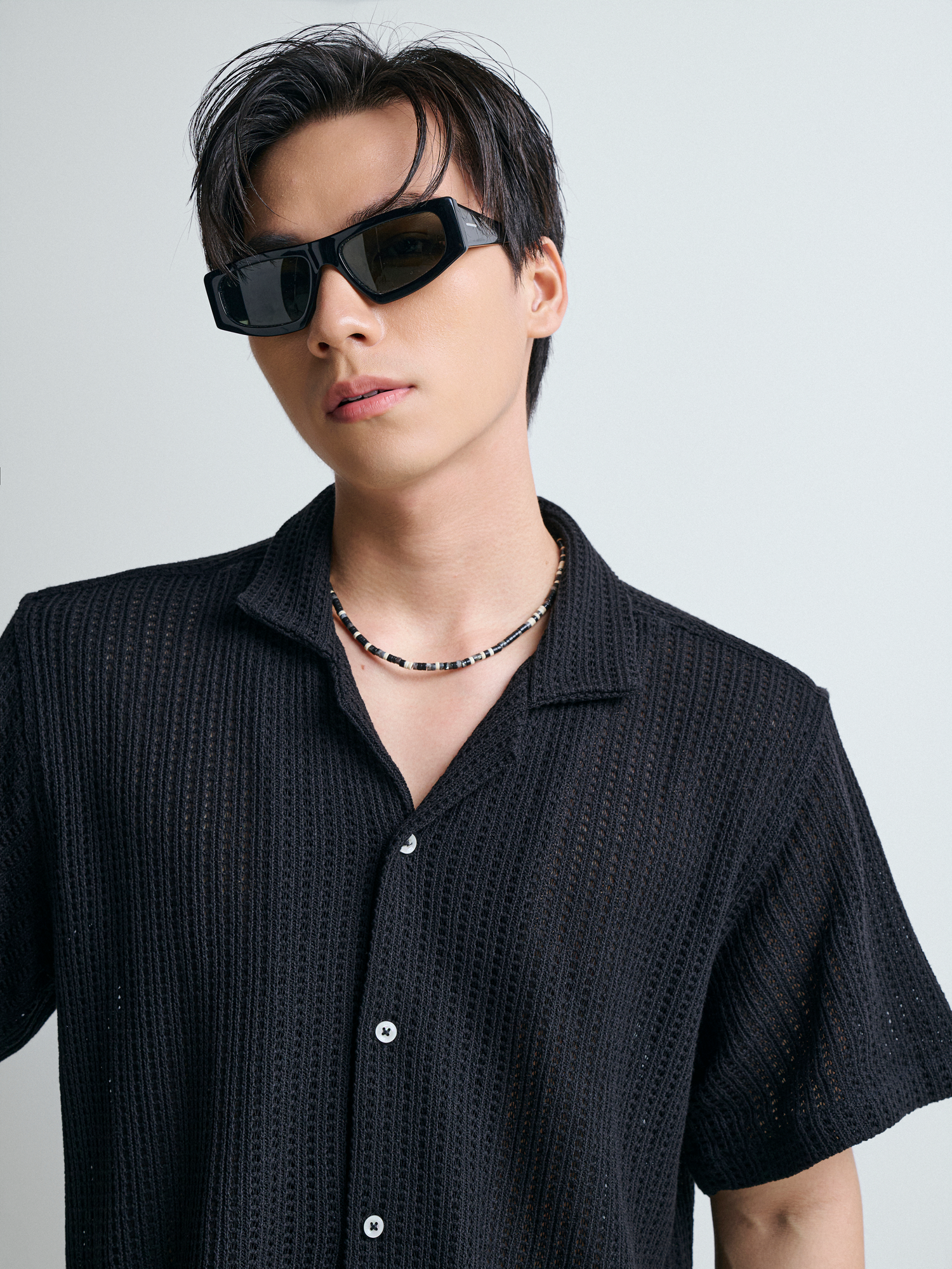 AG543 STUDIO LOOSE FIT CUBAN SHIRT - BLACK