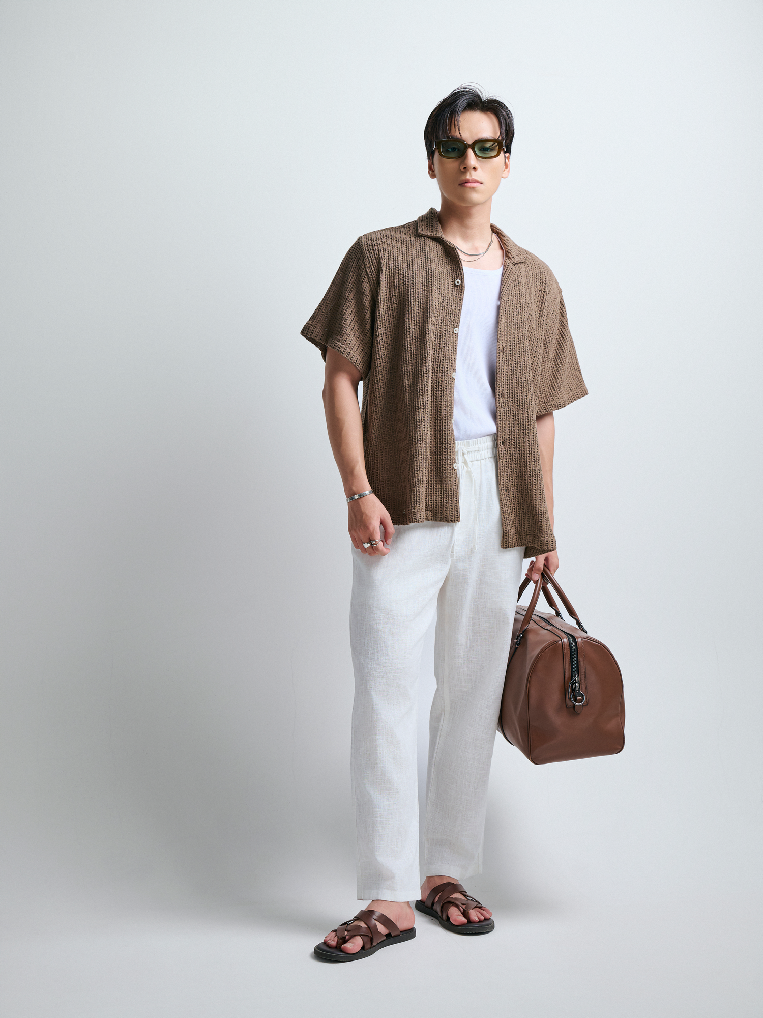 AG543 STUDIO LOOSE FIT CUBAN SHIRT - BROWN