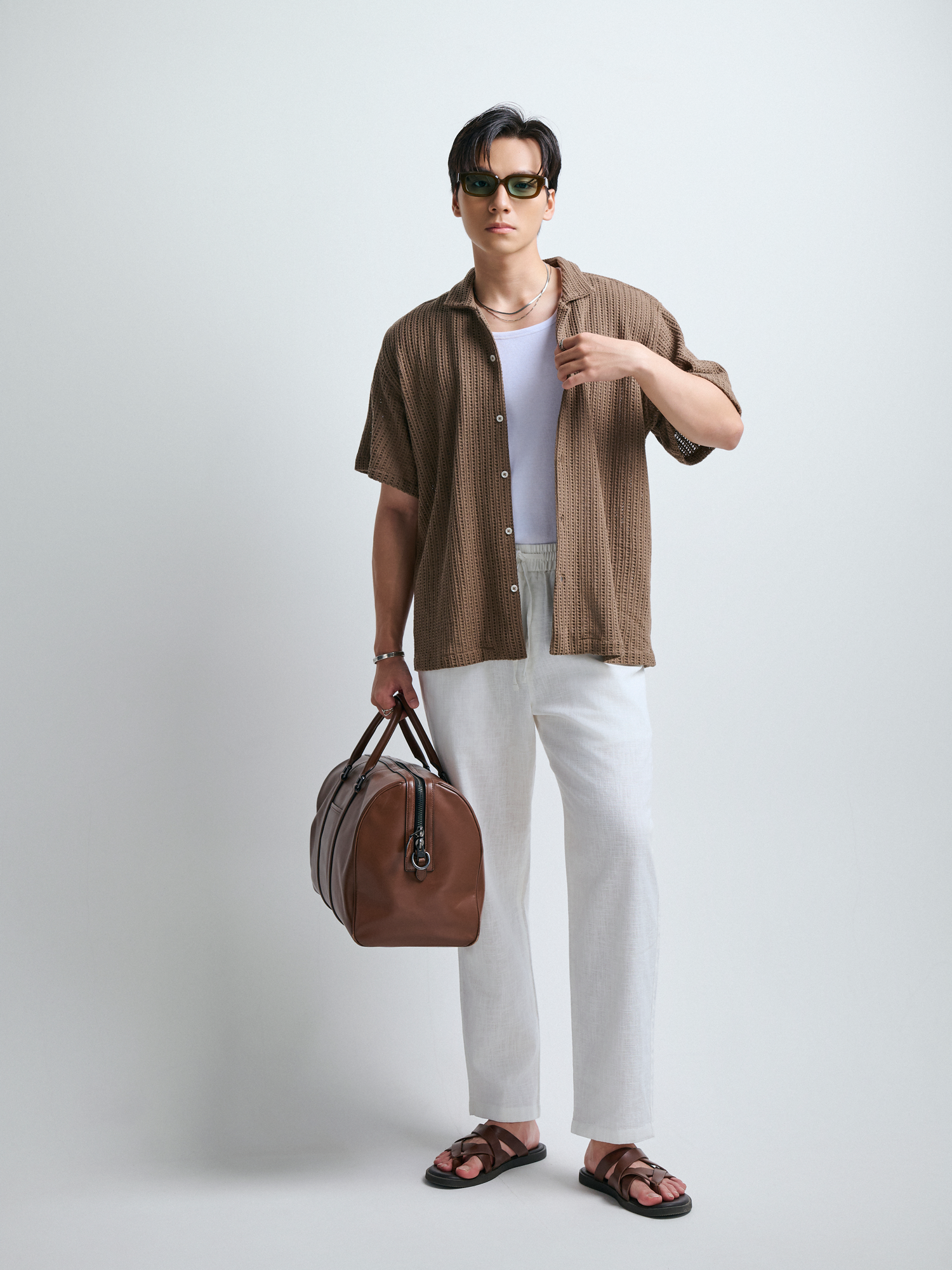 AG543 STUDIO LOOSE FIT CUBAN SHIRT - BROWN