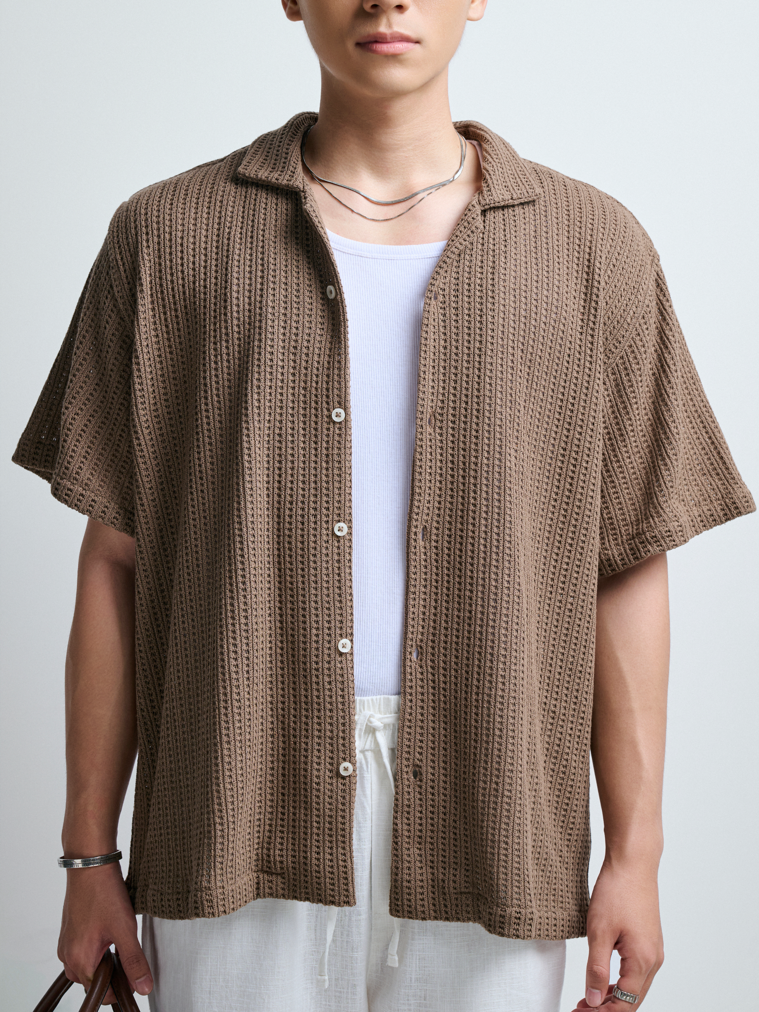 AG543 STUDIO LOOSE FIT CUBAN SHIRT - BROWN