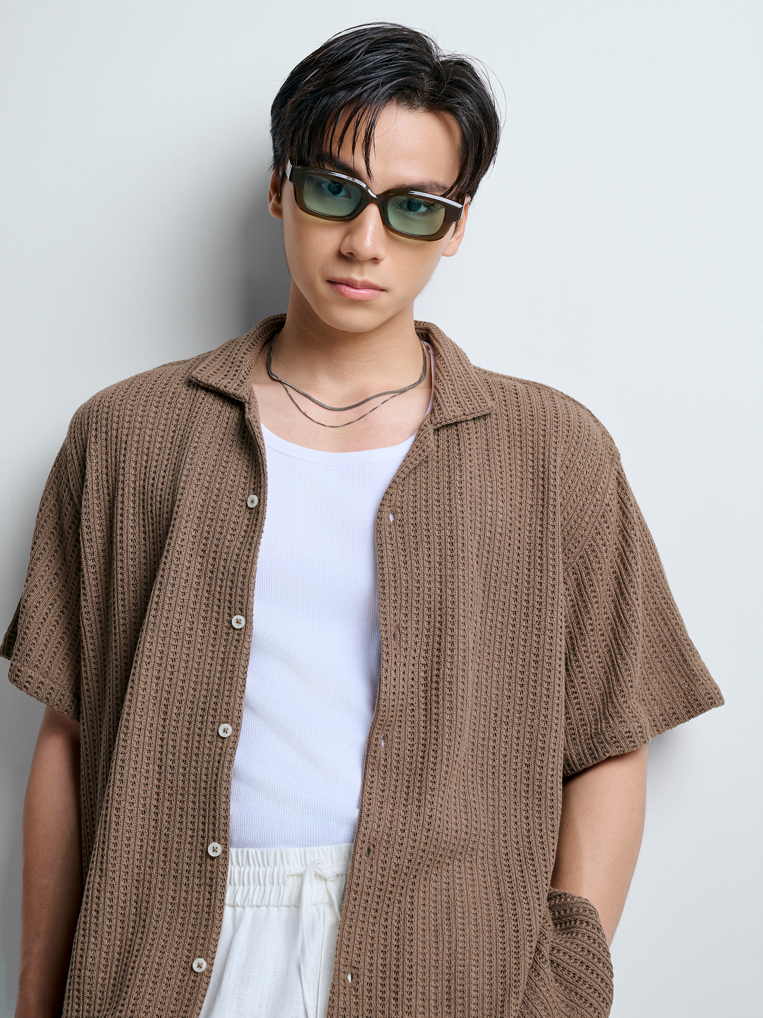 AG543 STUDIO LOOSE FIT CUBAN SHIRT - BROWN