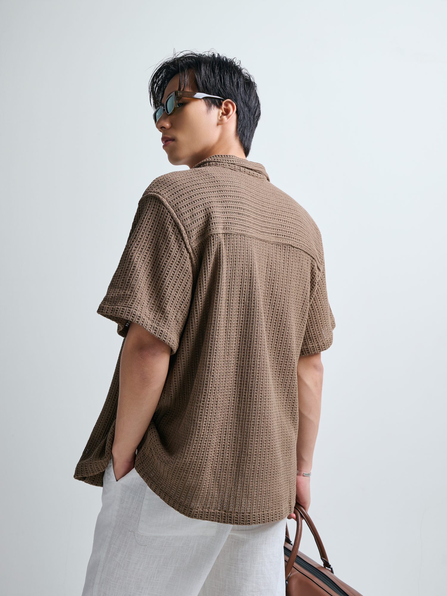 AG543 STUDIO LOOSE FIT CUBAN SHIRT - BROWN