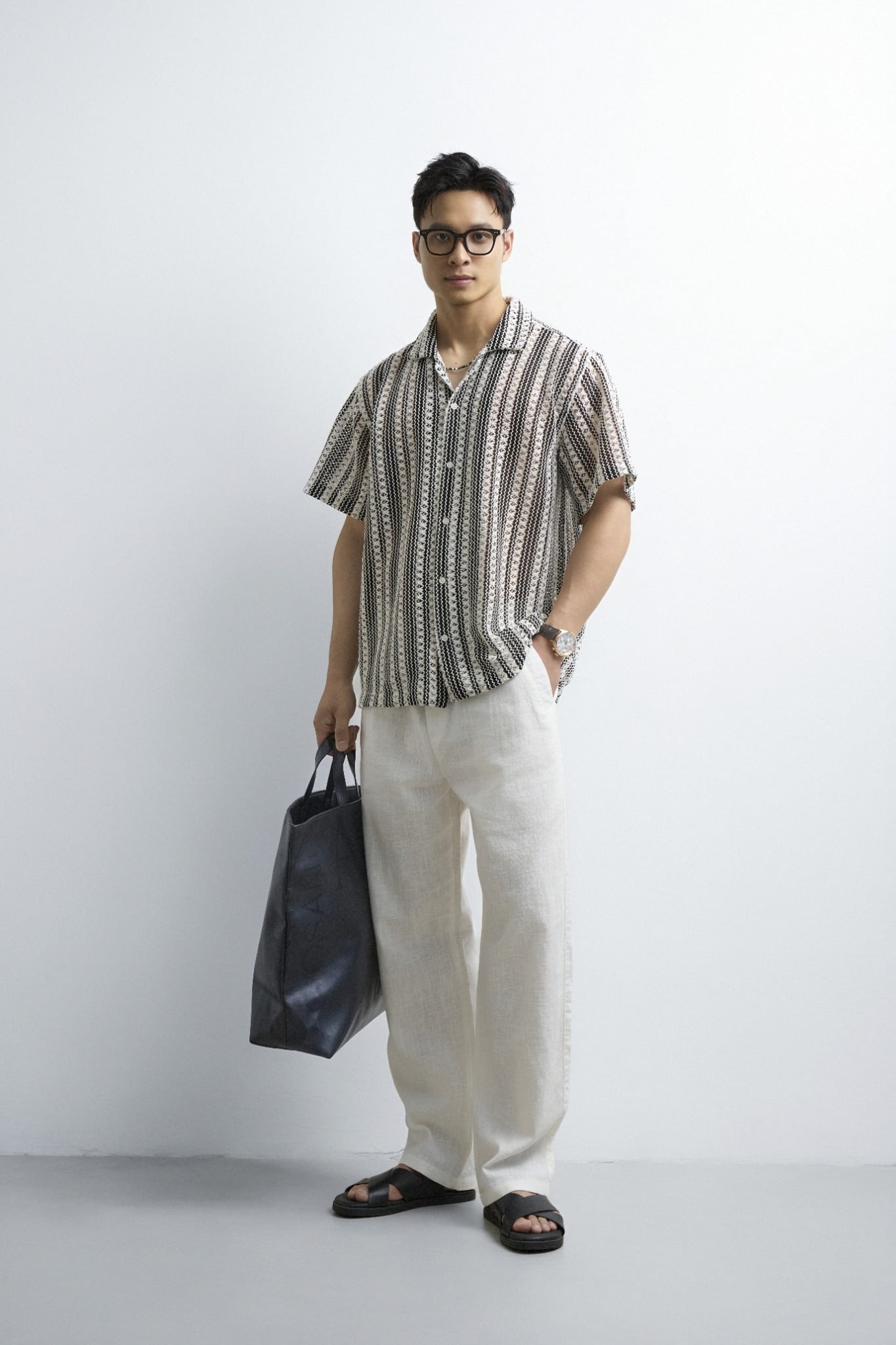 715 A/G LINEN BASIC PANT REGULAR FIT - WHITE