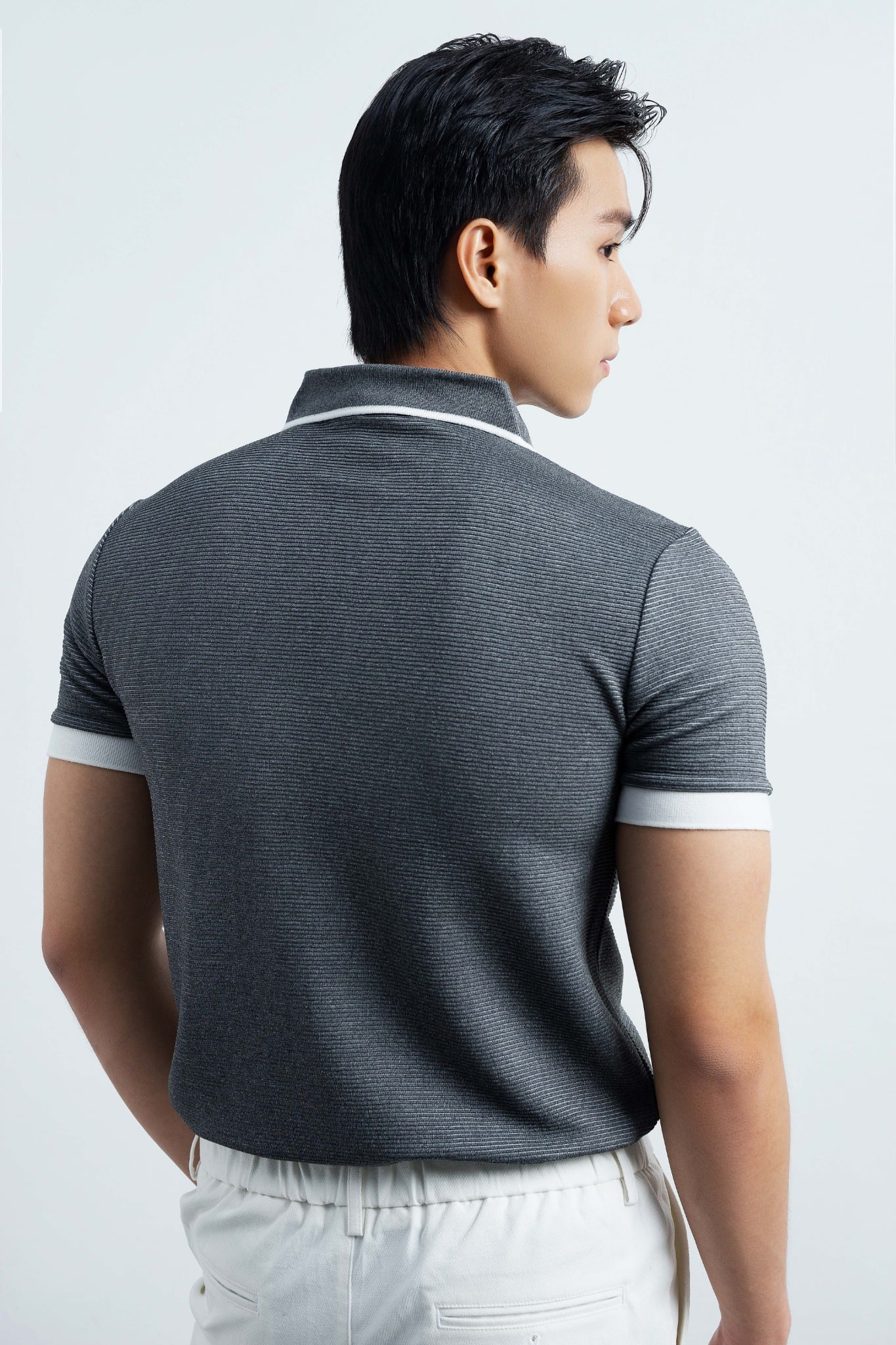 AG9003 FACTORY SLIMFIT POLO MIX NECK DETAIL - GREY