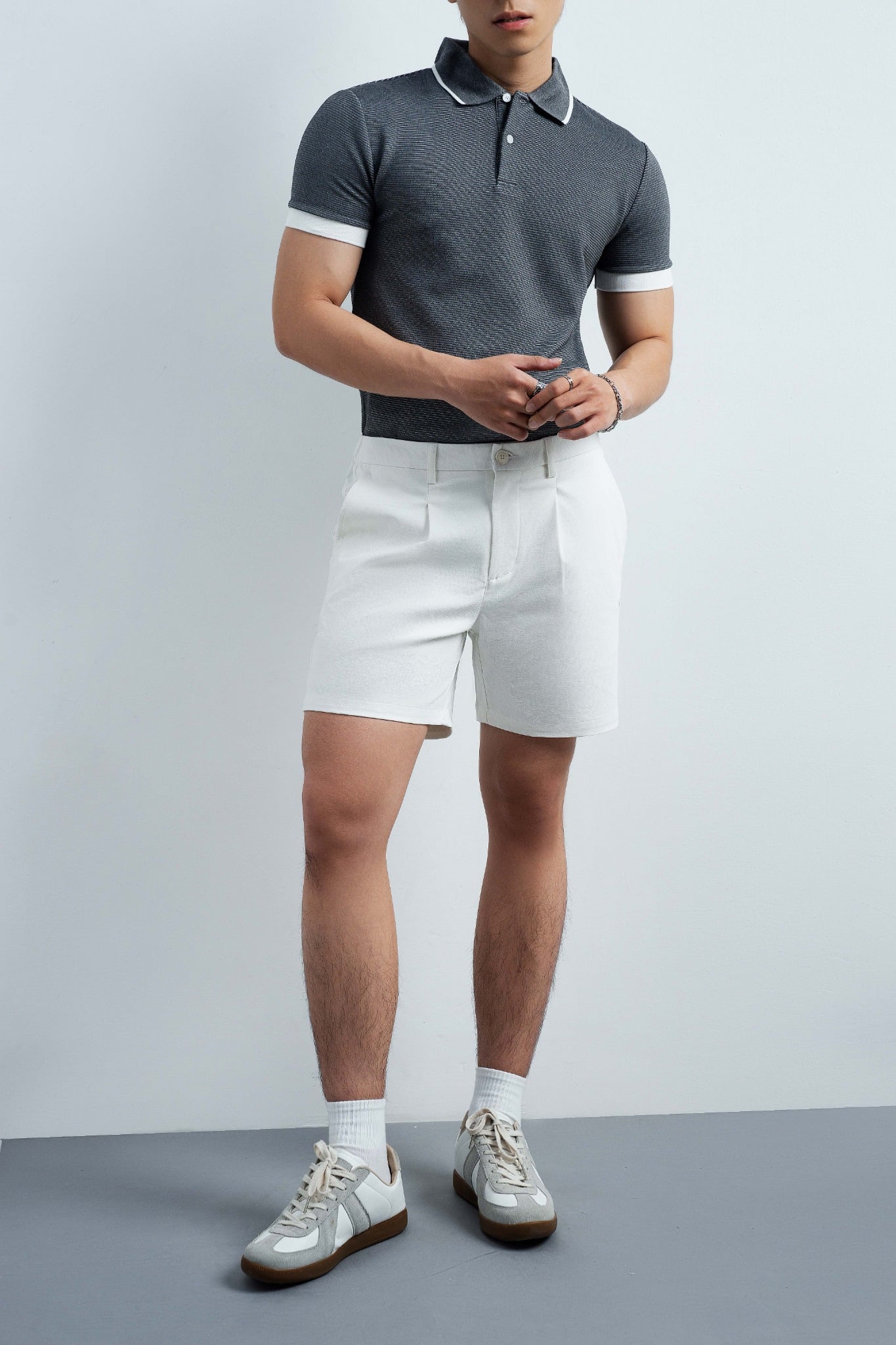 AG9003 FACTORY SLIMFIT POLO MIX NECK DETAIL - GREY