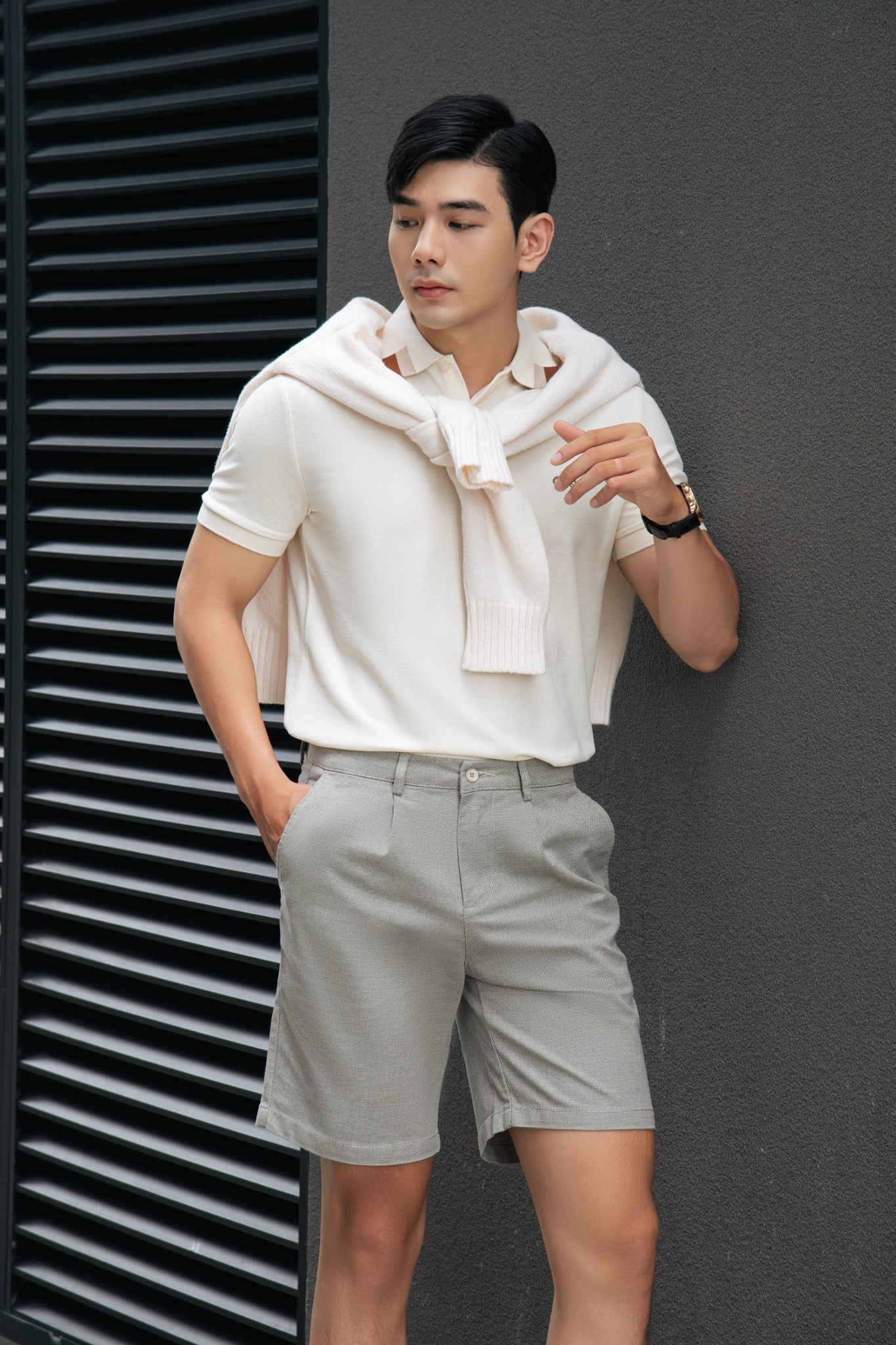 AG511 STUDIO SLIMFIT PLEATED CHINO BASIC KHAKI SHORT - BEIGE