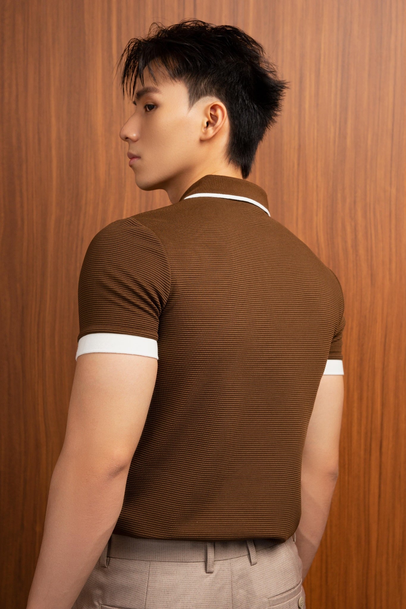 AG9003 FACTORY SLIMFIT POLO MIX NECK DETAIL - BROWN