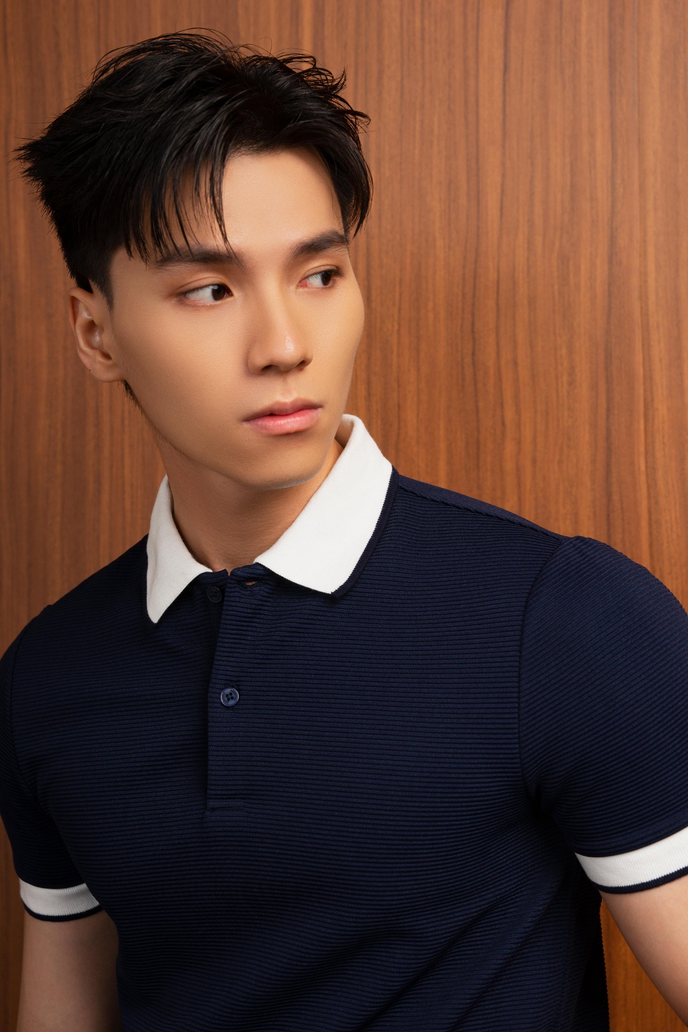 AG9004 FACTORY SLIMFIT POLO MIX NECK DETAIL - DARK BLUE