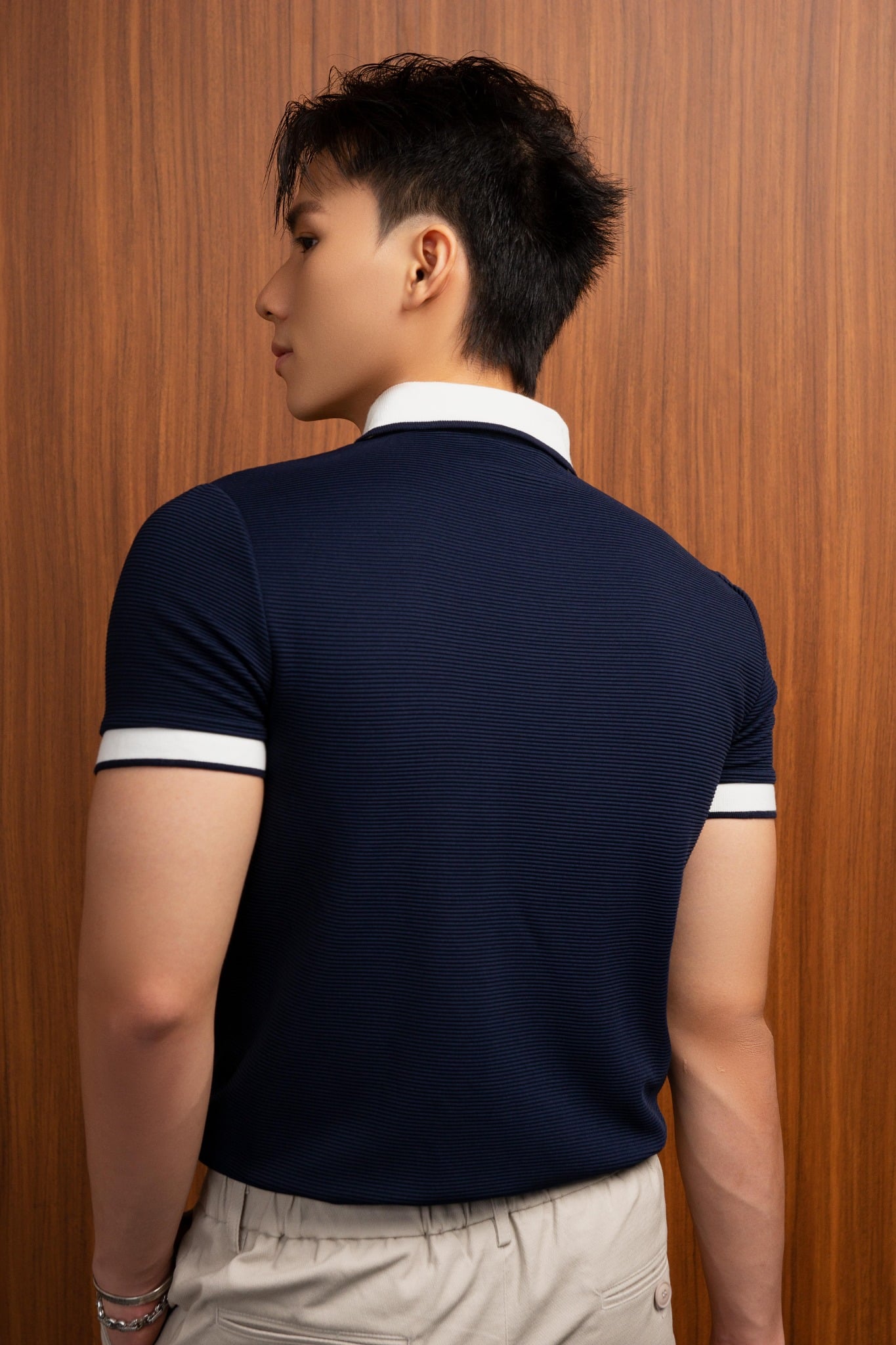 AG9004 FACTORY SLIMFIT POLO MIX NECK DETAIL - DARK BLUE