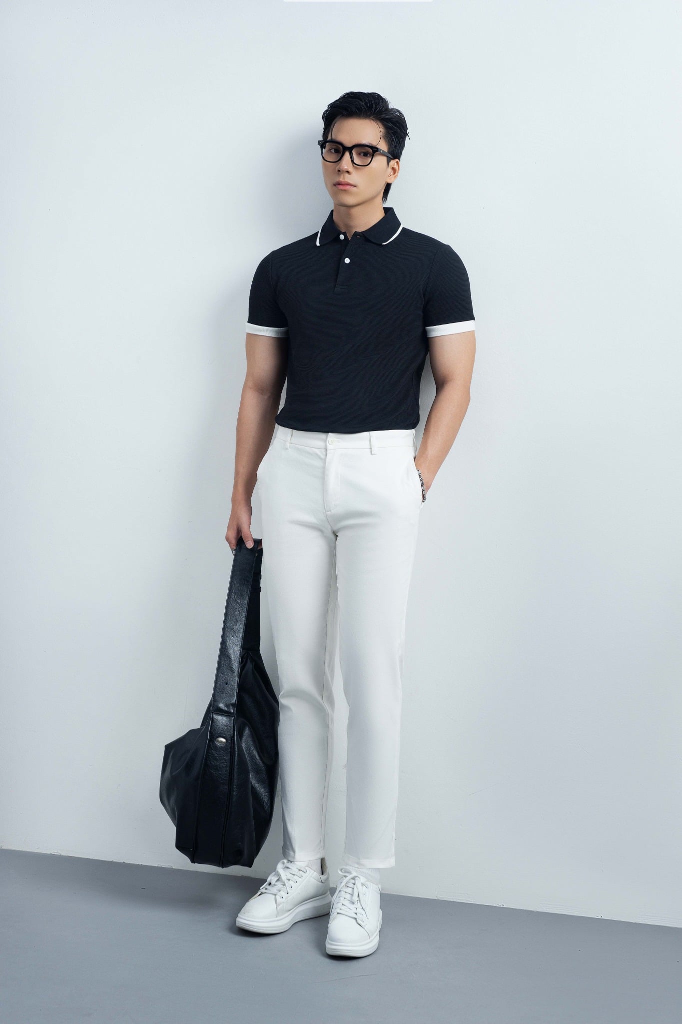 AG9003 FACTORY SLIMFIT POLO MIX NECK DETAIL - BLACK