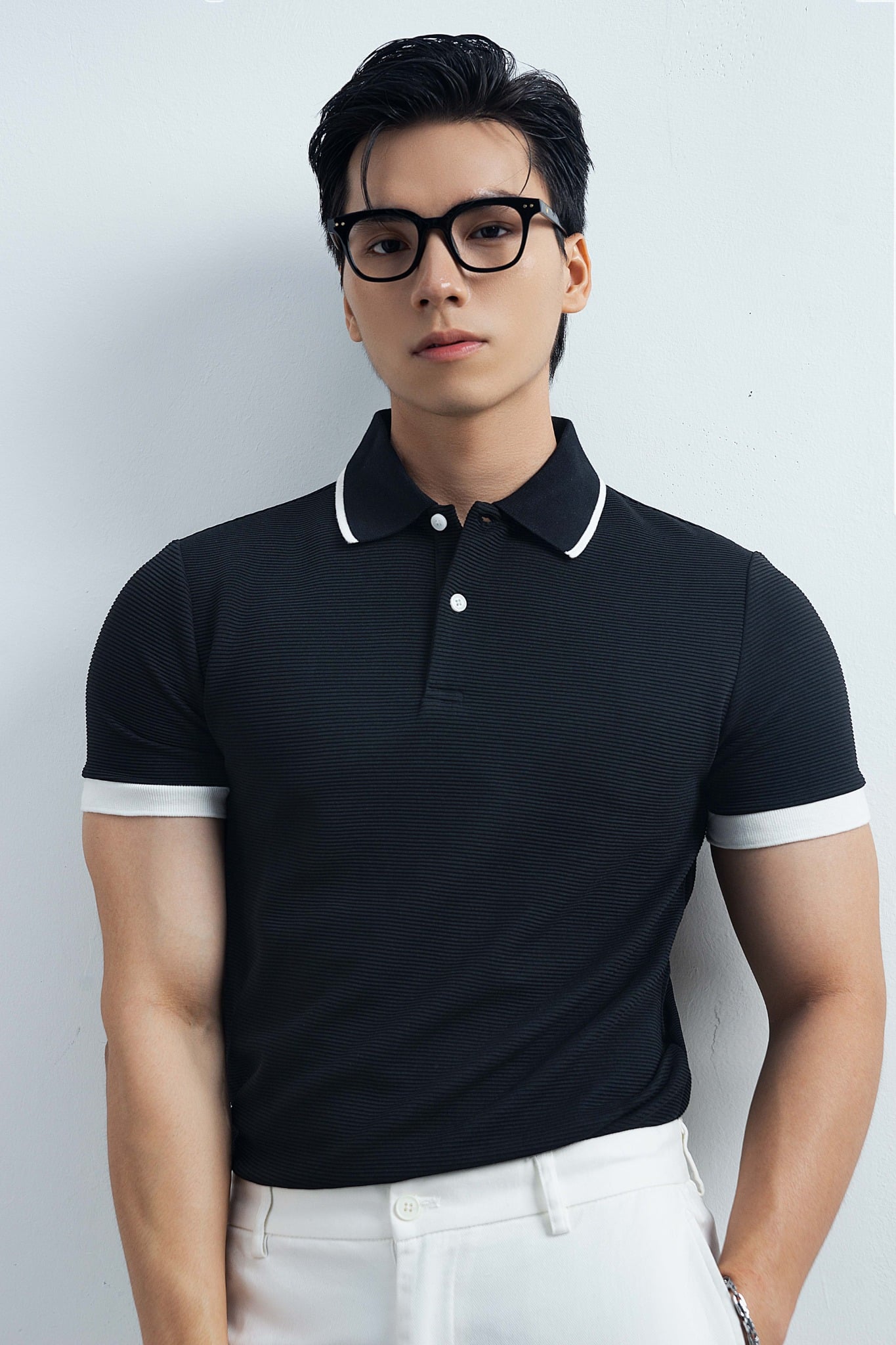 AG9003 FACTORY SLIMFIT POLO MIX NECK DETAIL - BLACK